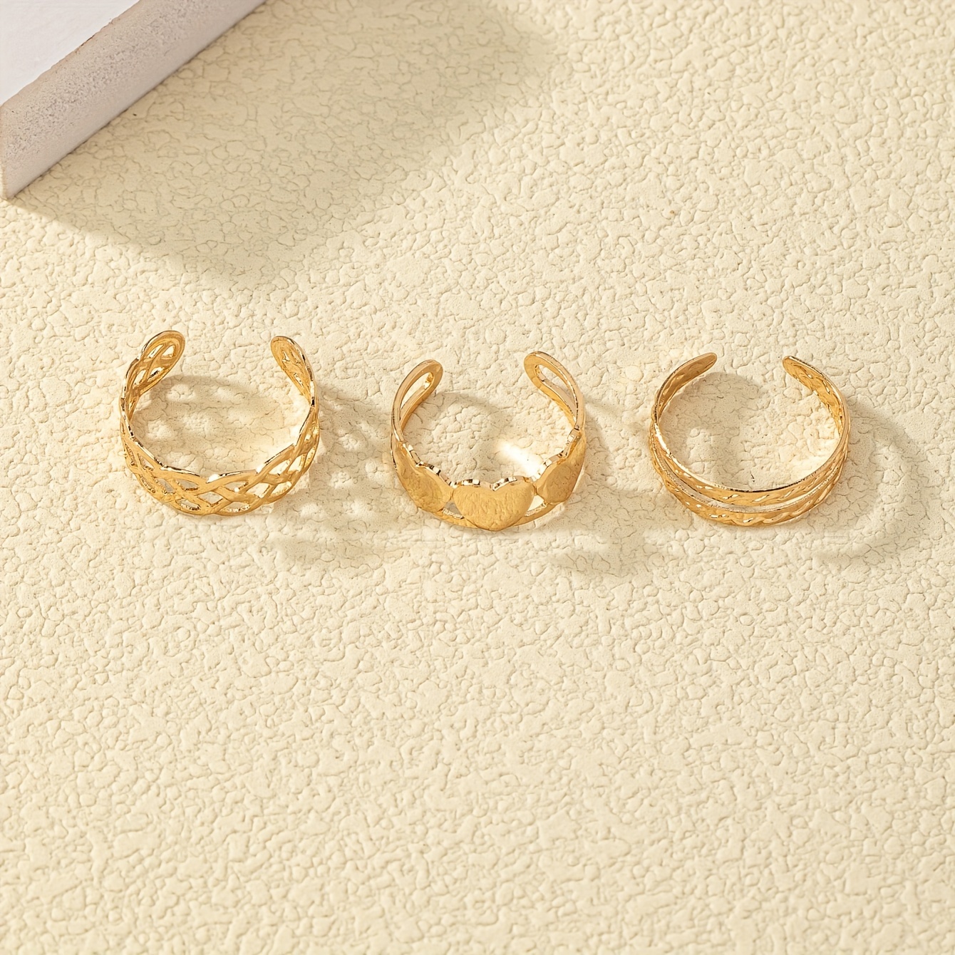 3pcs Love Heart Hollow Adjustable Toe Ring Set Casual Style Body Jewelry